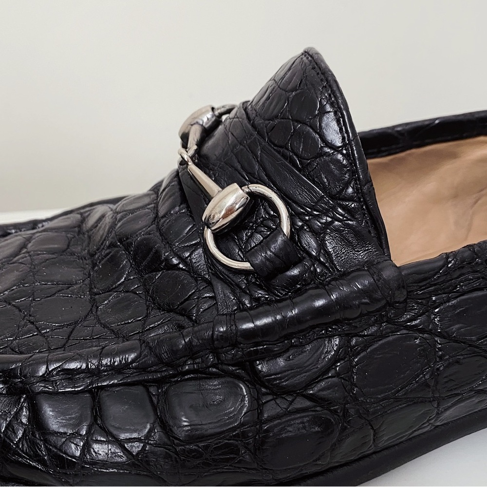Gucci 1953 Classic Black Alligator Skin Silver Horsebit Loafers 41.5 G 8.5 9 US - Picture 8 of 12